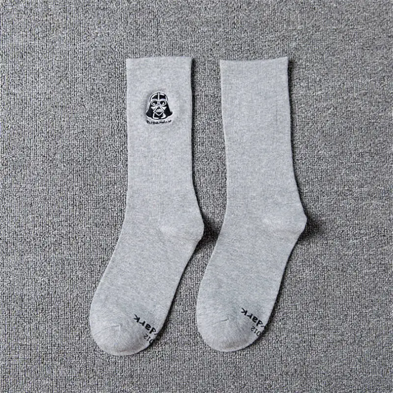 Moda sockmark, новые носки, мужские однотонные носки, длинные носки для скейтборда, носки в стиле хип-хоп, Meias, Звездные войны, с вышивкой, унисекс, Harajuku, Calcetines - Цвет: Gray