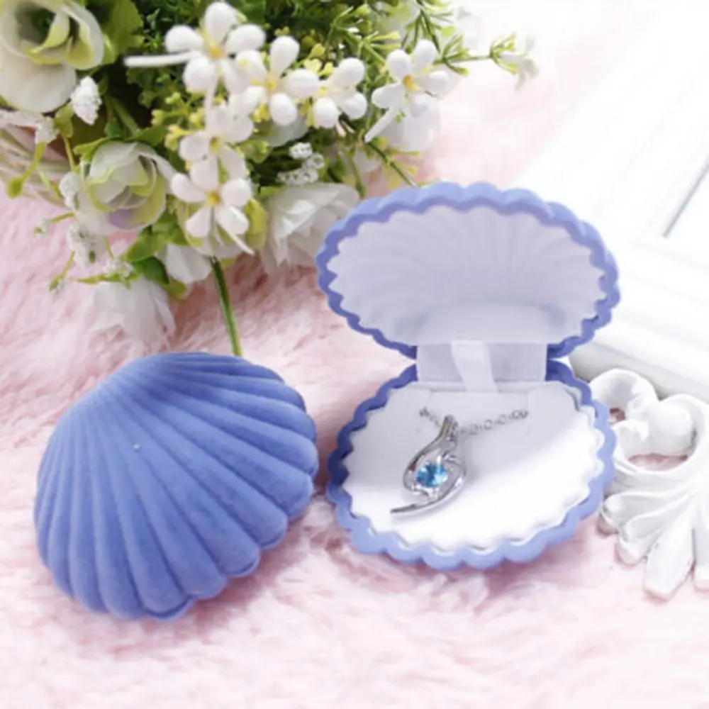 

Candy Color Shell Shape Lovely Wedding Engagement Ring Box Earrings Ring Velvet Gift Display Box Jewelry Necklace Case