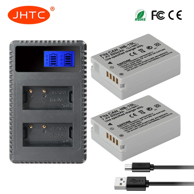 JHTC 2Pcs NB 10L NB10L NB 10L Battery and LCD USB Dual Slim Charger Kit for