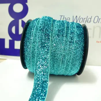 

25 Yards 5/8'' 16mm #13 Turquoise Elastic Glitter Ribbon Great For Foe Headbands