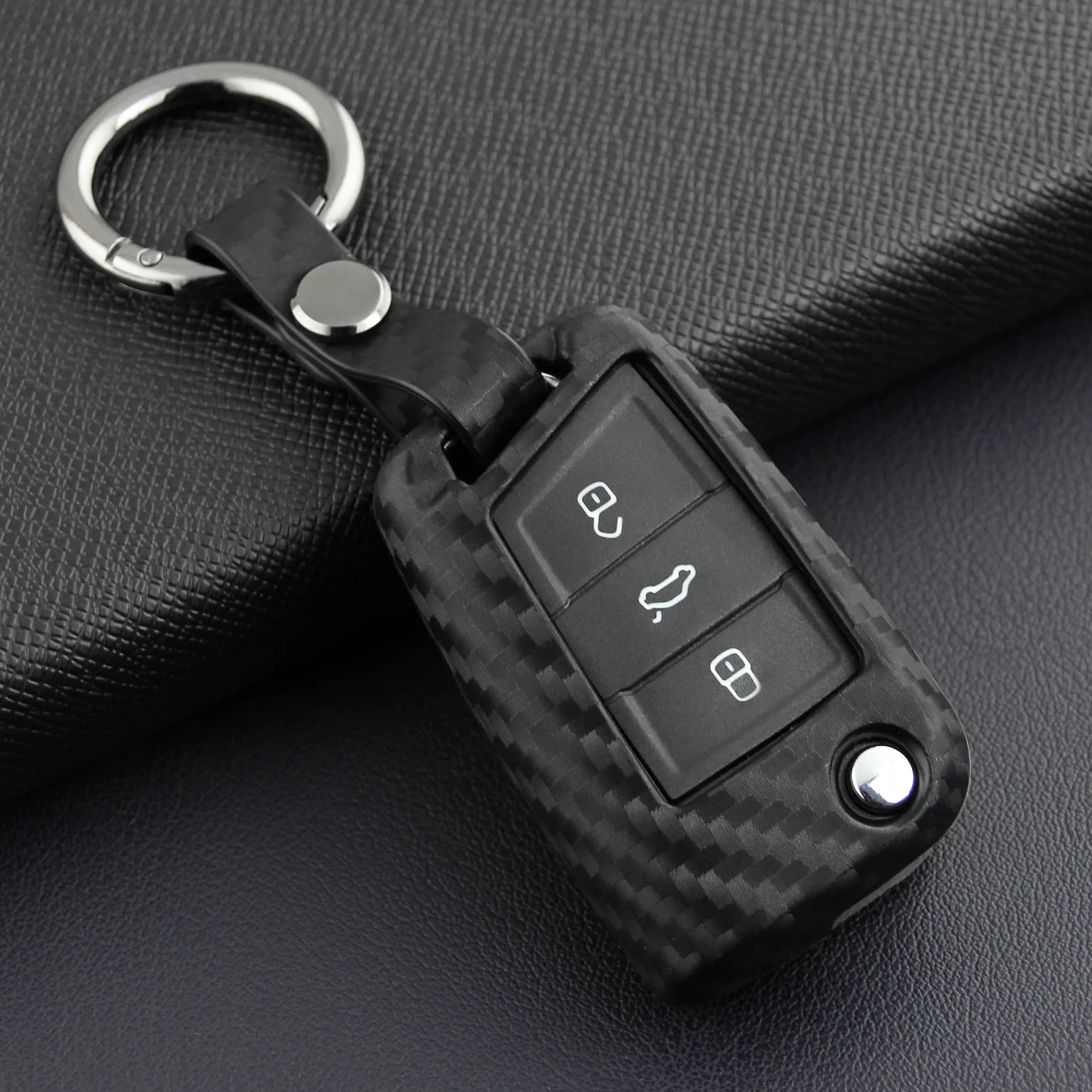 

Car Key Case Cover For Volkswagen VW Golf 7 GTI R MK7 Tiguan Carbon Fiber Car Key Bag Shell Holder Fob Keyring Keychain
