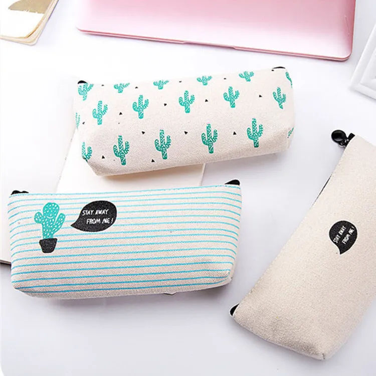 Pencil Bag Cute School Pencil Case Big Cactus Canvas Pencil Cases Girls Pencilcase School Stationery Pensil Case Pen Box Gift