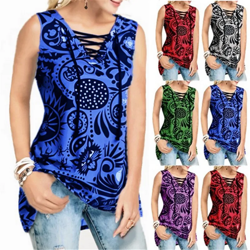 Women's summer new vest V-neck Corn eye Bandage printing Slim fit Tank vest