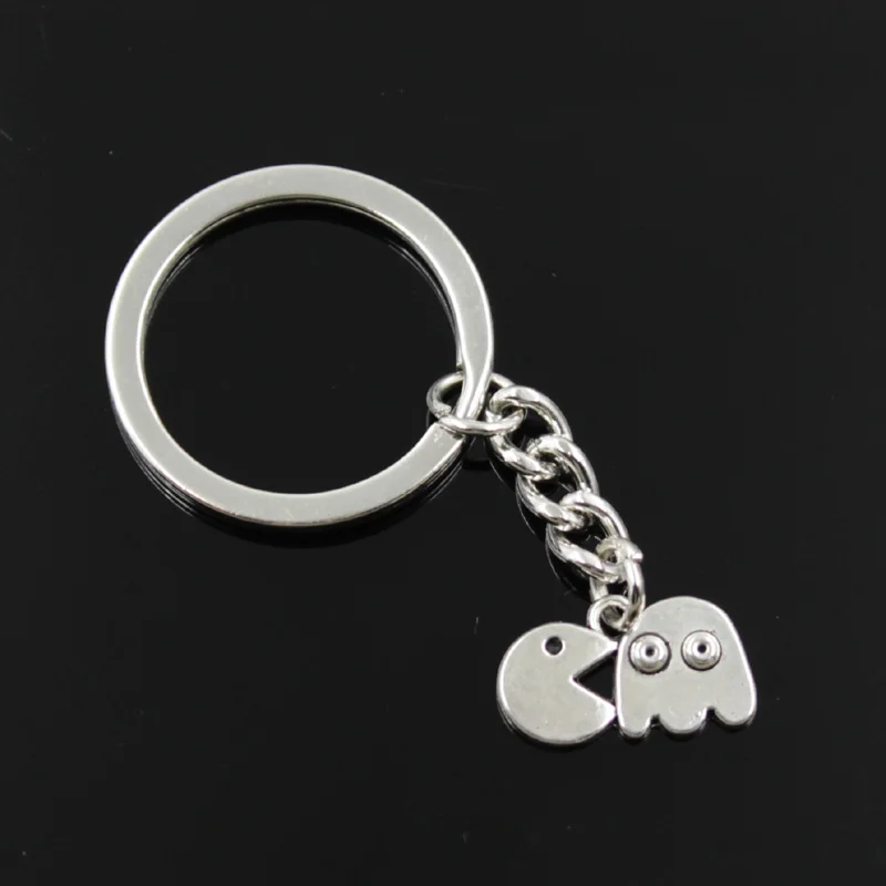 

new fashion men 30mm keychain DIY metal holder chain vintage pac man retro 80's arcade game 19x11mm silver pendant Gift