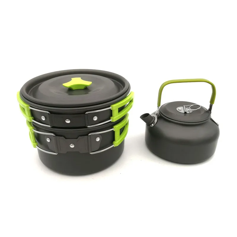 3 piezas de Camping al aire libre de utensilios de cocina tetera olla freír Pan conjunto plegable portátil senderismo Picnic caminando utensilios turística vajilla