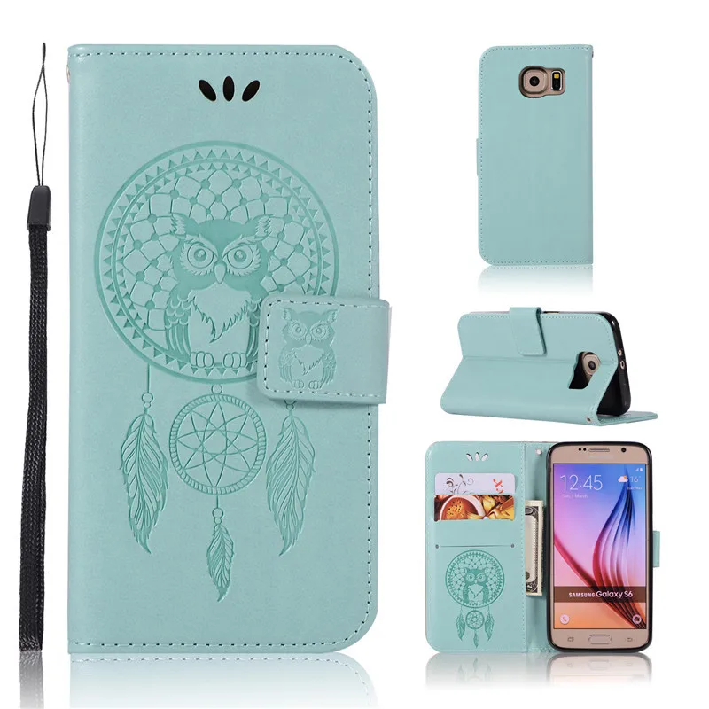 

Luxury Emboss Campanula Owl Leather Wallet Case For Samsung Galaxy S5 S6 S7 Edge S8 Plus J3 J5 J7 A3 A5 A7 Flip Cover Stand Case