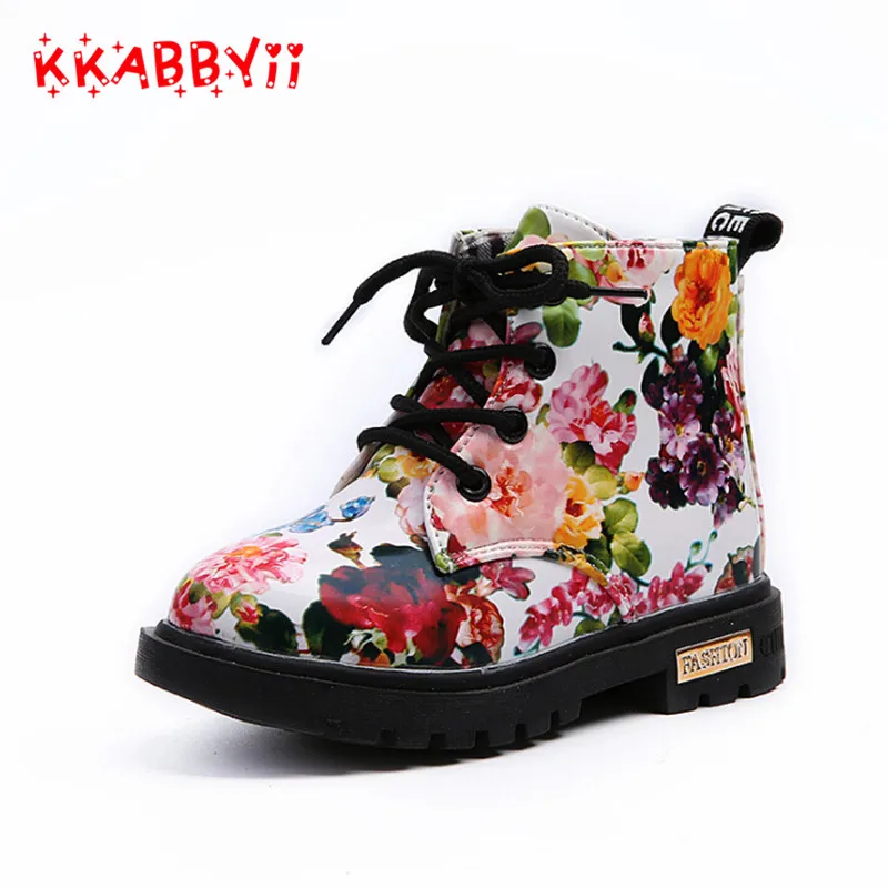 

Kids Winter Plush Snow Boots for Girls Boys Floral Flower Print Martin Boots Children Ankle Boots Baby Toddler Shoes