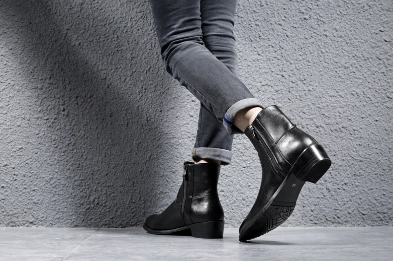 Misalwa/мужские ботинки «Челси» весенне-зимние кожаные ботинки мужские модные ботинки в британском стиле с двойной молнией черные Большие размеры 37-46