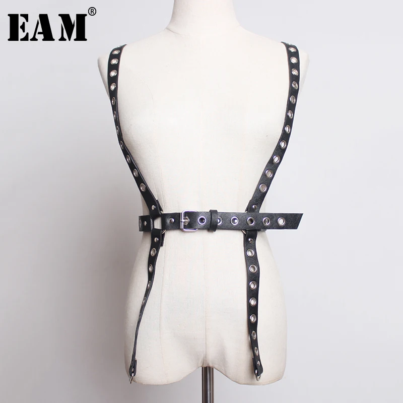 

[EAM] 2020 New Spring Summer Pu Leather Personality Metal Split Joint Strap Type Waistbelt Women Fashion Tide All-match JY373