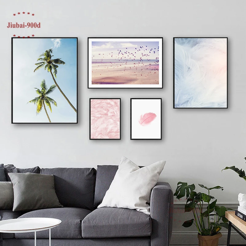

900D Palm Tree Feather Nordic Decoration Home Canvas Painting Wall Pictures For Living Room Posters And Prints Wall Art SAN89