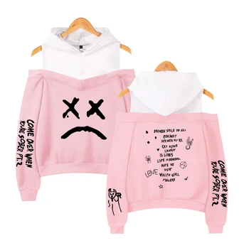 

Lil Peep Kawaii Hooded Printing 2019 Hip Hop Fashion Pink Women Off-shoulder Hoodies Sweatshirt Women Clothes Free Shipping