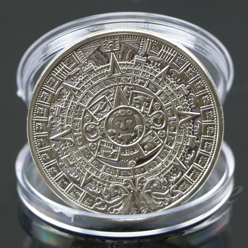 

New Silver Plated Mayan Aztec Calendar Souvenir Commemorative Coin Collection