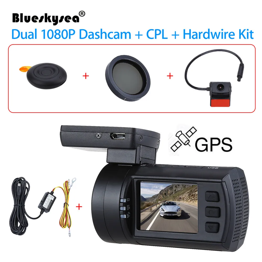 

Blueskysea Car Camera Dual Dash Cam 1080P 0906 1.5" LCD Car DVR GPS IMX291 Night Vision G-Sensor Recorder