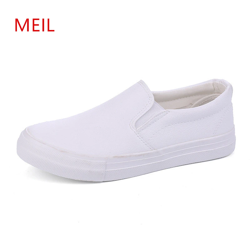 

White Sneakers Men Leather Casual Shoes Men loafers 2019 Spring Fashion Black Trainers Mens Trend Breathable Slip On Sneakers