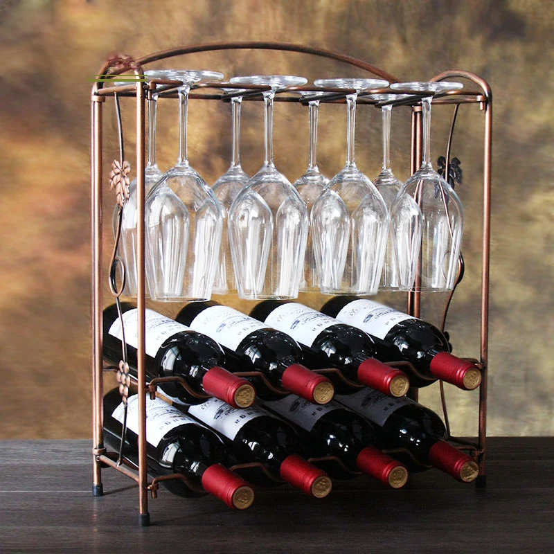 

Dismounting Retro Iron Art Red Wine Rack Cork Container Bottle Holder Kitchen Bar Display Craft Handcraft Wine Stand Decoration