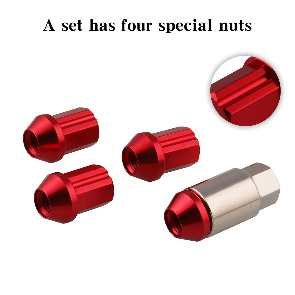 M12 X 1.25 Racing Tuner Wheel Rims 20 Pieces Aluminum Closed Ribbed Lug Nuts Red