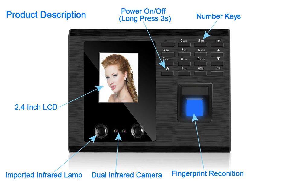 Eseye Biometric Face Recognition Time Attendance System Office Clock Employee Fingerprint Attendance Machine