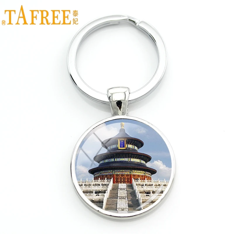 

TAFREE Vintage Keychain Landscape Scenery Painted Keyrings Key Chain Holder Beijing Tiantan Chinese Tourist Souvenirs Gift TT07