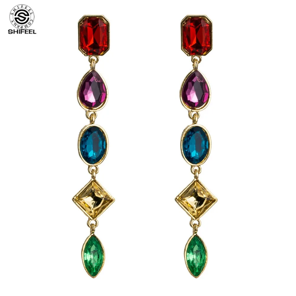 

SHIFEEL New Arrival Occident Fashion Brand Style Vintage Multi-layer Multicolor Gem Tassel Drop Earrings Bohemia Long Pendients