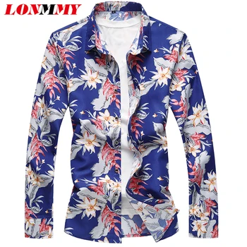 

LONMMY 6XL 7XL Floral shirt men blusas camisa social masculina Long sleeve flower blouses hawaiian shirt male dress mens clothes