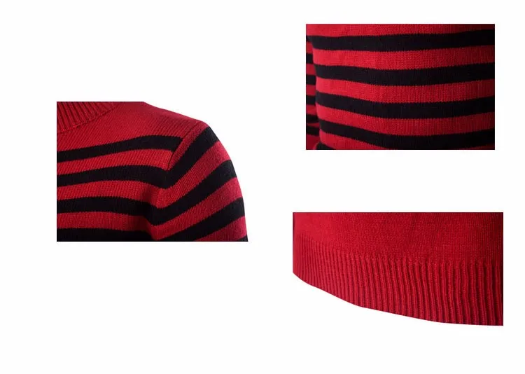 Брендовый зимний черный, красный полосатый модный мужской свитер с высоким воротником, приталенный вязаный Повседневный пуловер и свитер для мужчин с длинным рукавом