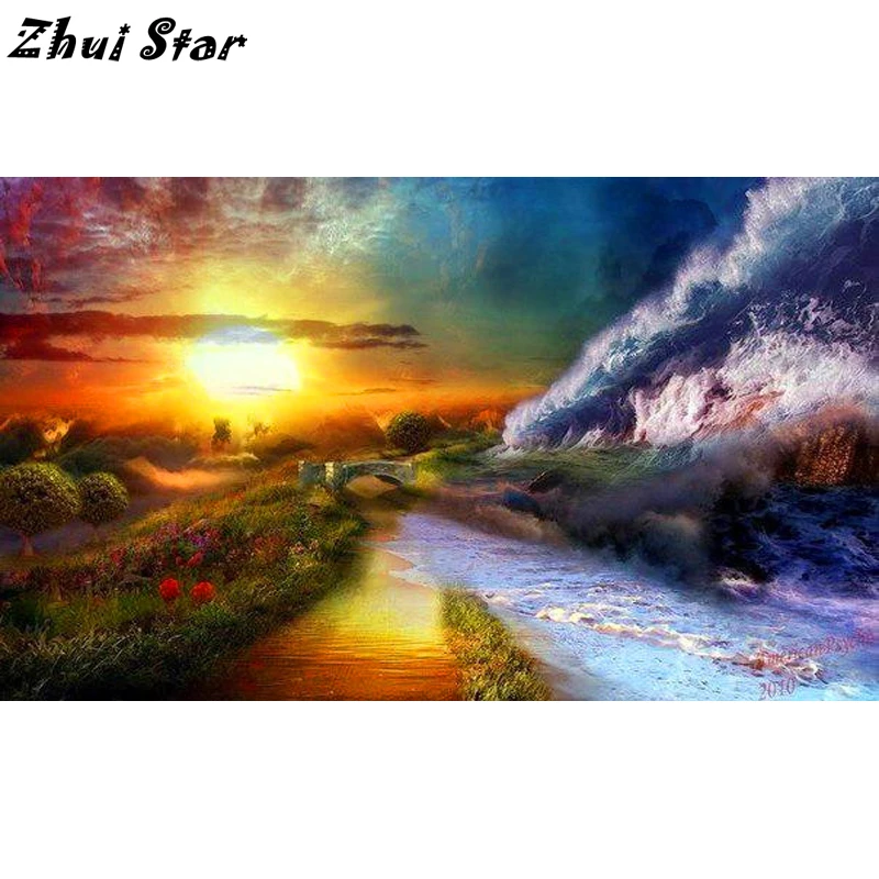 

Zhui Star 5d Diy diamond embroidery sale needlework diamond painting Sunset mosaic dmc paint cross-stitch decor handwork FC2102