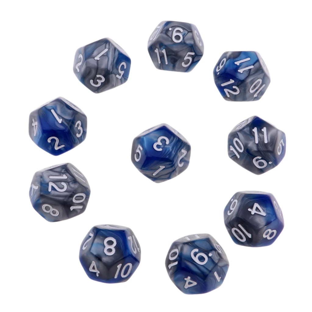 Pack of 10 Multi-sided Dice Polyhedron Dice Set D12 for D&D / TRPG Tabletop Game Role Playing Dices