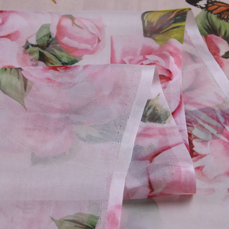 Тонкая шелковая шифоновая ткань с принтом розовых роз, шелк тутового шелкопряда, шифоновая ткань для одежды, женское платье-рубашка tissu au metre