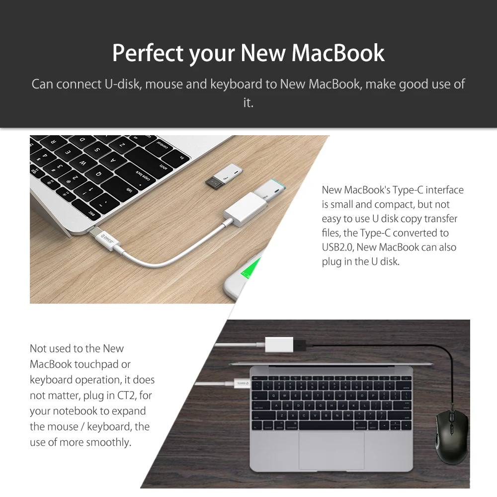 Адаптер ORICO CT2 Type C OTG на кабель USB 2 0 для передачи данных 10/15/25/50 см MacBook Extended U Disk Mouse