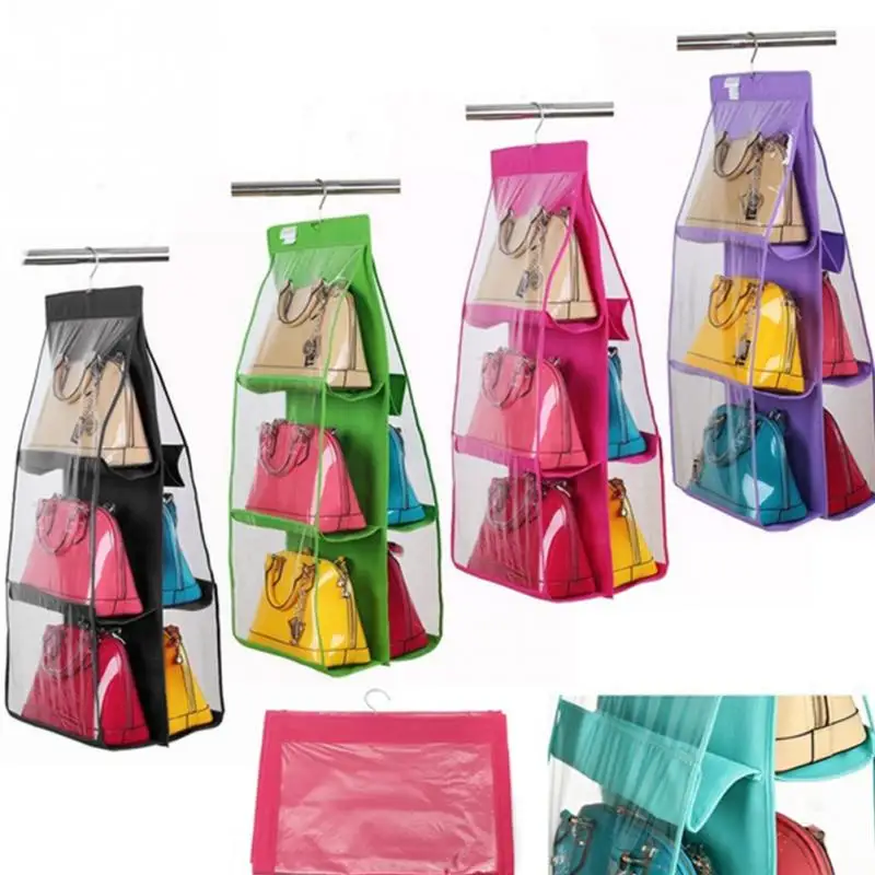 4 Color Storage Organizer Closet Rack Hangers with 6 Pockets for