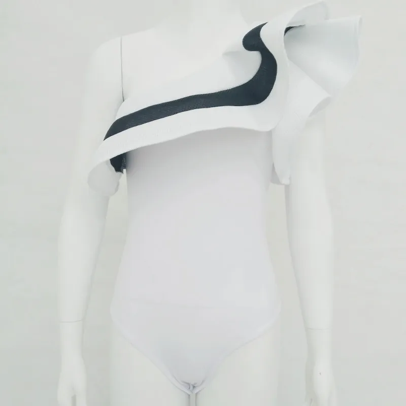 Один предмет женский купальный костюм лоскутное бикини с оборками на одно плечо рукав купальная одежда в полоску бикини боди костюмы сексуальный Монокини костюм для плавания - Цвет: FD6011W