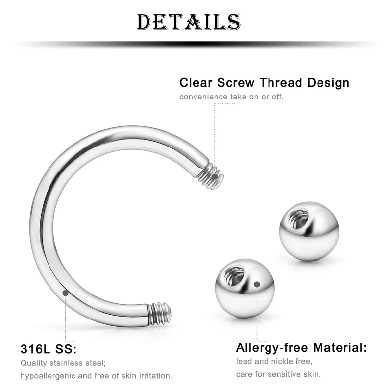 

Kridzisw 24PCS 12G Surgical Steel Eyebeow Rings Nose Nipple Tongue Belly Septum Horseshoes Nose Lip Cartilage Helix Tragus