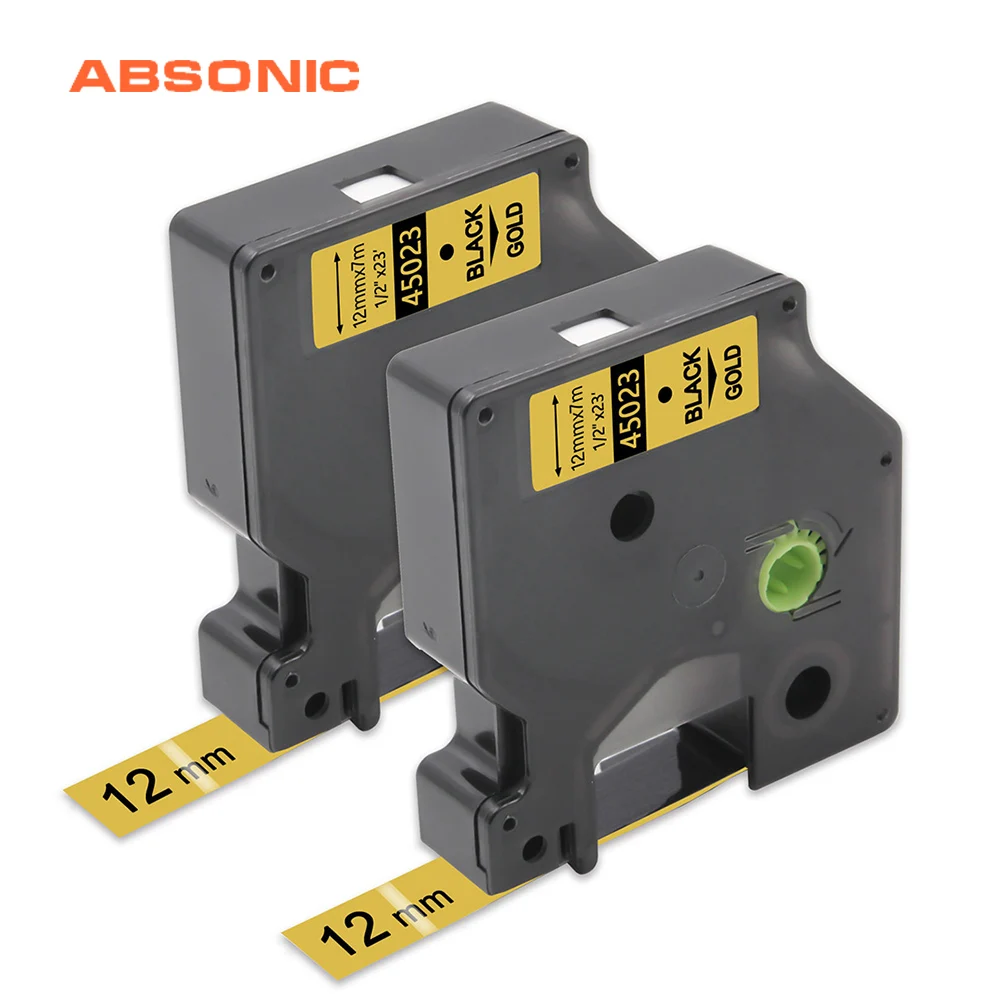 Absonic 2 шт. Dymo D1 45023 этикетки ленты черный на золоте 12 мм Совместимость с
