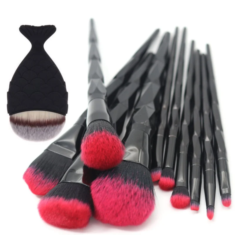 

AiceBeu 1/11pcs Matte Black Mermaid Pro Makeup Brush Set Charm Diamond Eyeshadow Eyebrow Eyeliner Make Up brushes