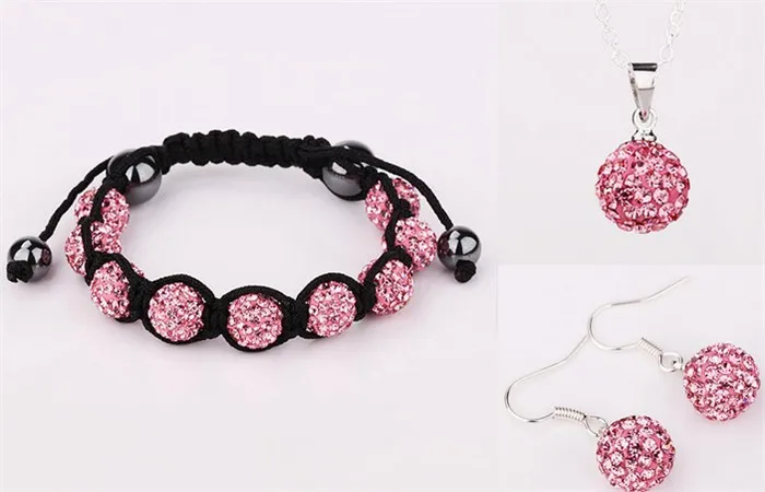 

Large Discount Jewelry!Free Shipping!10mm 5Pcs/Lot Micro Pave Disco Ball crystal Set.Bracelets+Earring+Necklace GGF Hotsale.
