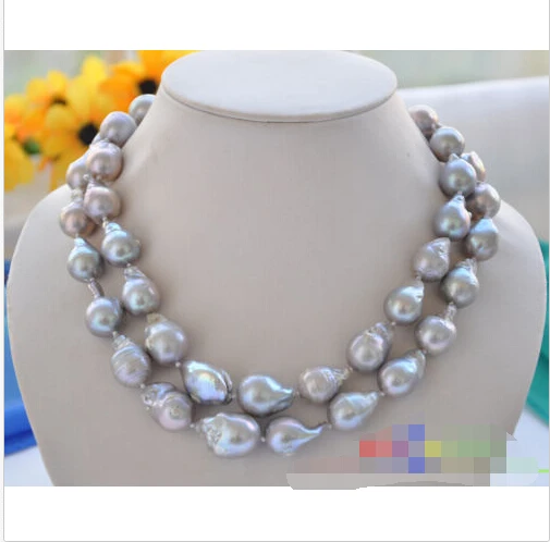 

p3342 2Strands 21mm GRAY BAROQUE KESHI REBORN PEARL NECKLACE^^^@^Noble style Natural Fine jewe FREE SHIPPING