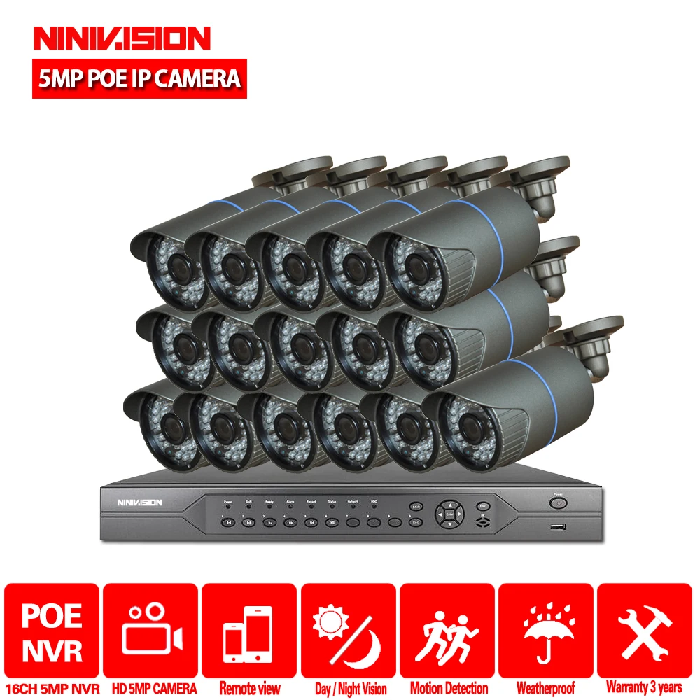 NINIVISION 16CH CCTV Camera Security System 5MP Weatherproof Indoor outdoor POE IP Video Surveillance Kit | Безопасность и защита