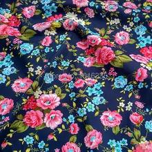 Винтажная темно-синяя большая розовая хлопковая ткань с цветочным принтом, Лоскутная Ткань для шитья,$18 = 2 метра