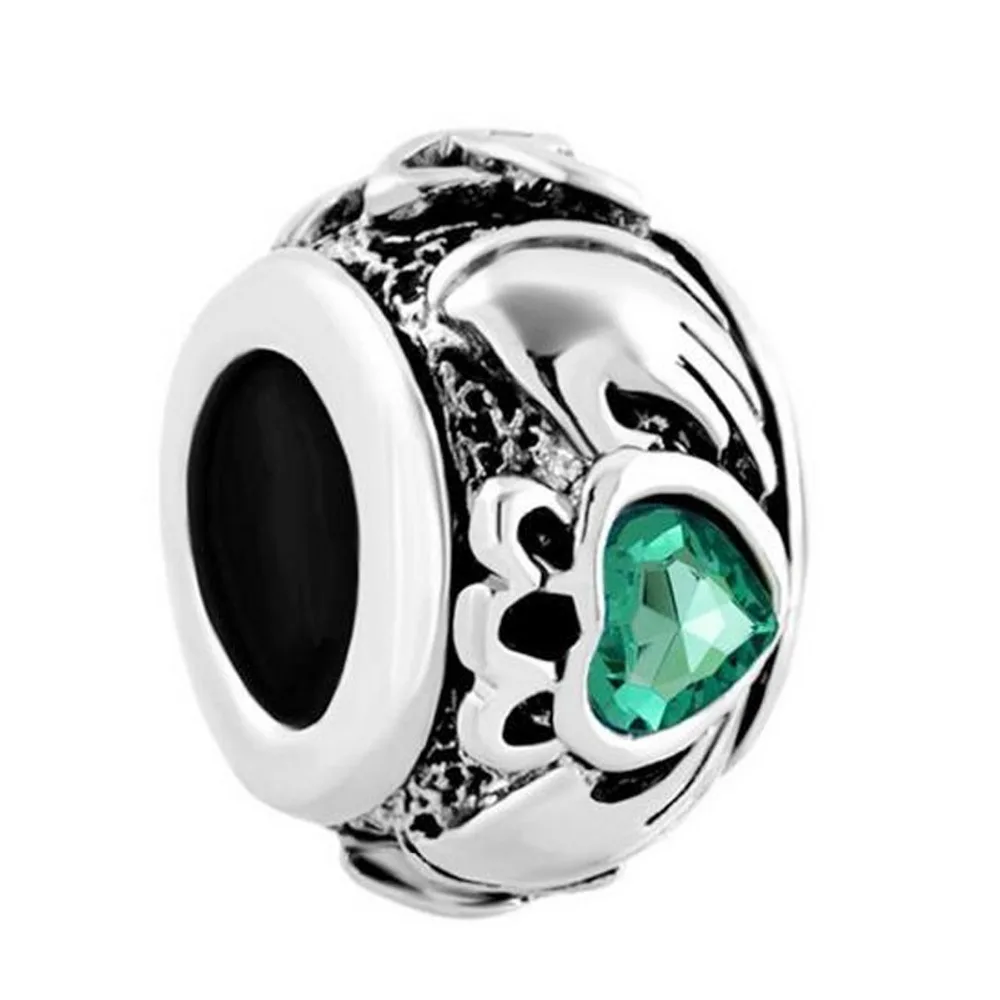 

Free shipping Green Crystal Irish Claddagh Friendship and Love Bead Fits Pandora Charms Bracelet