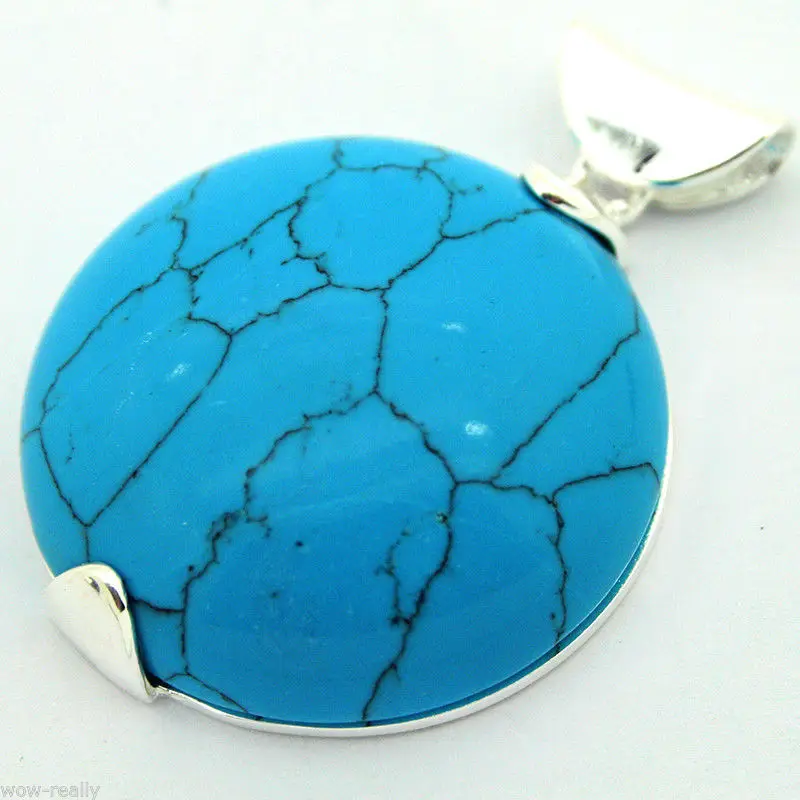 

New Jewelry Blue Turquoises 925 Sterling Silver Necklace Pendant 30 X30mm