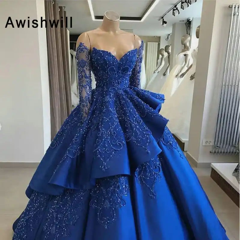 royal blue prom dresses with sleeves