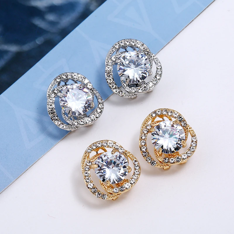 

HOCOLE Fashion Shiny Geometry Flower Design Stud Earrings for Women Girl Korean Style Round Cubic Zircon Earring Jewelry Gift