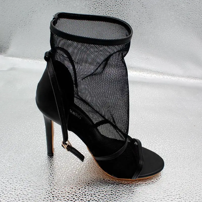

Sexy fashion women's shoes peep toe Mesh Holes sandals summer shoes breathable cool spring party stilettos high heels ankle boot