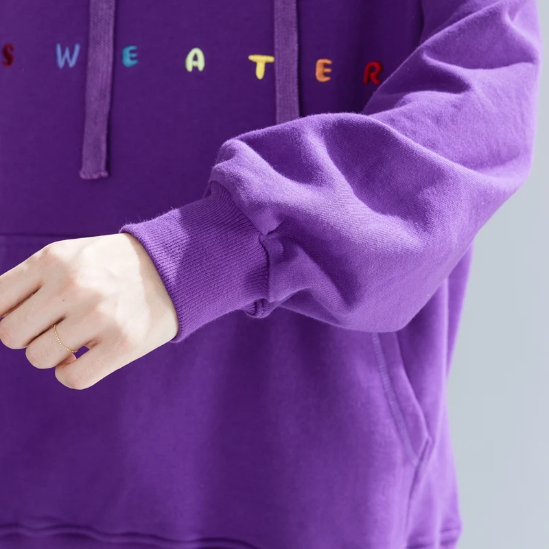 QoerliN Fashion Sweatshirts Purple Letter Embroidery Loose Casual Tops Oversize Hoodies Ladies Harajuku Pullover Spring Warm Top QoerliN Fashion Sweatshirts Purple Letter Embroidery Loose Casual Tops Oversize Hoodies Ladies Harajuku Pullover Spring Warm Top