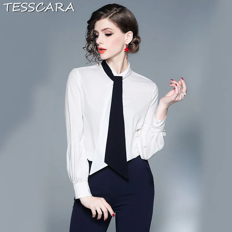

TESSCARA Women Elegant White Office Blouse Shirt Female Fashion Designer Top Kimono Chiffon Chemise Womens Tops And Blouses