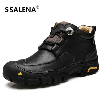 

Men Leather Anti-shock Motorcycle Boots Man Lace Up High Top Ankle Boots Vintage Style Casual Trekking Shoes AA12125
