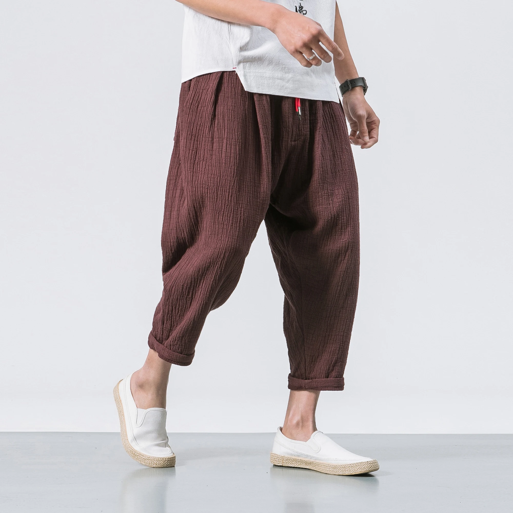 Men Summer Loose Bloomers Cotton Linen Casual Pants Male Fashion Loose ...