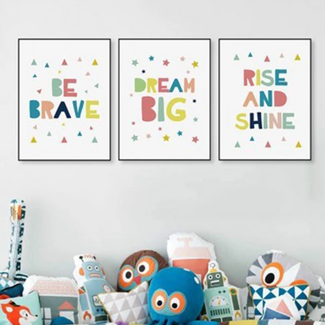 Kawaii Minimalist Colorful Brave Dream Motivational Canvas Kawaii Minimalist Colorful Brave Dream Motivational Canvas Poster Print Nursery Wall Art Baby Room Decor