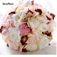 SexeMara Шампанское Шелковый Свадебный букет свадебных цветов букет на память Свадебный букет Коралловая Роза и свадебный букет