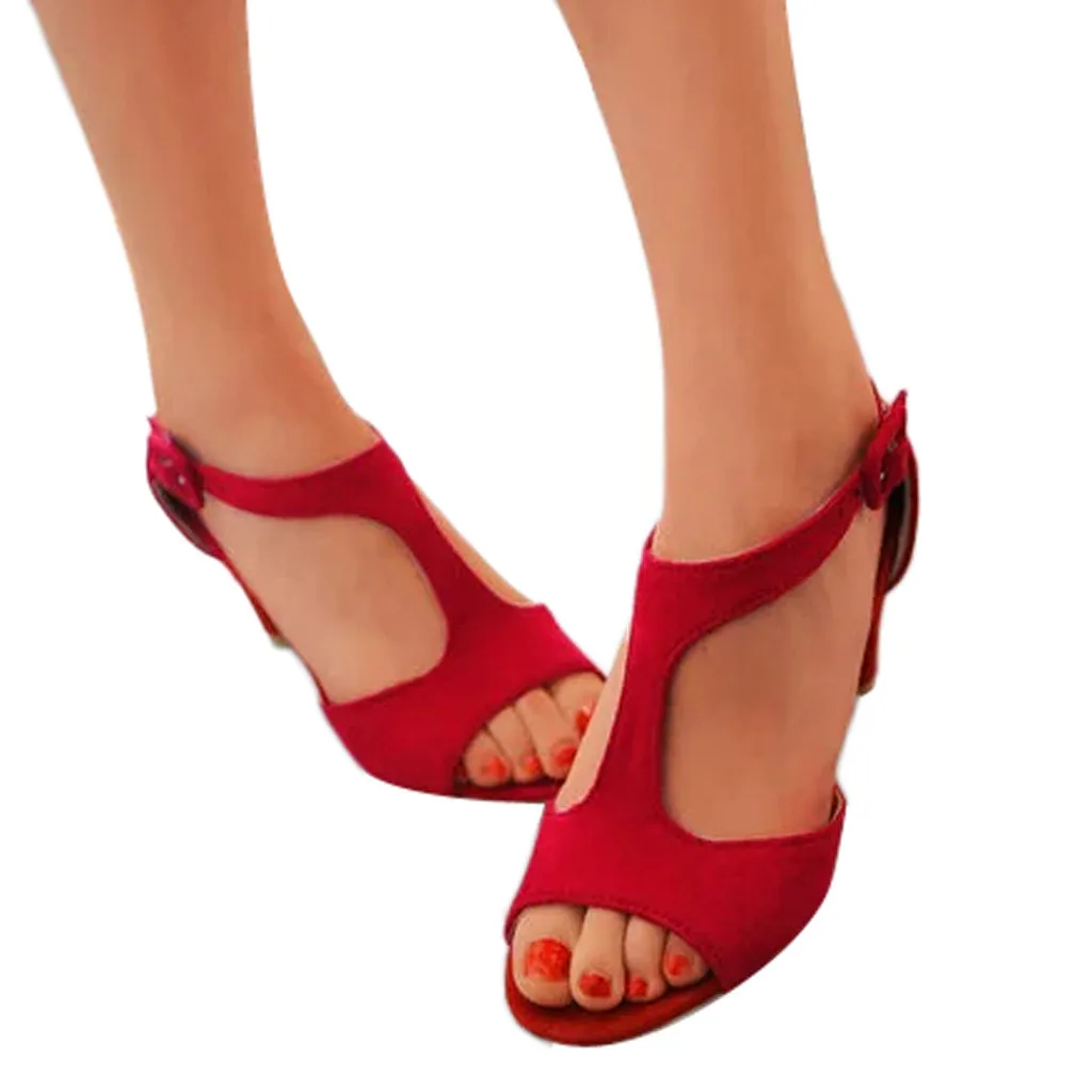 

SAGACE Summer new high-heeled sandals wild fish mouth thick with women's shoes large size sandals retro buckle shoes